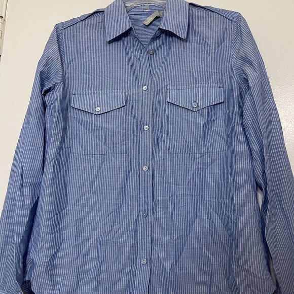 VINCE. blue pinstriped button down long sleeve casual cotton shirt size US 6 - Picture 5 of 5